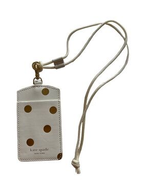kate spade White and Gold Polka Dot Lanyard Card Holder